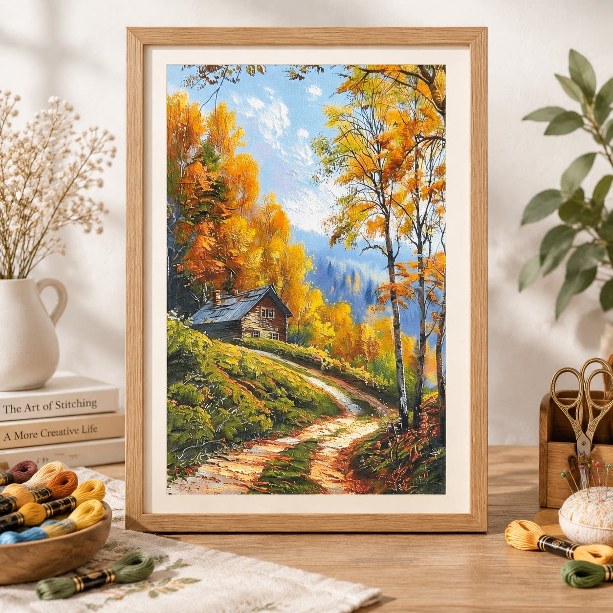 Cross Stitch Stamped Kits Beginners - [ZZ920-Autumn Forest Cabin] Kit Bordir Silang