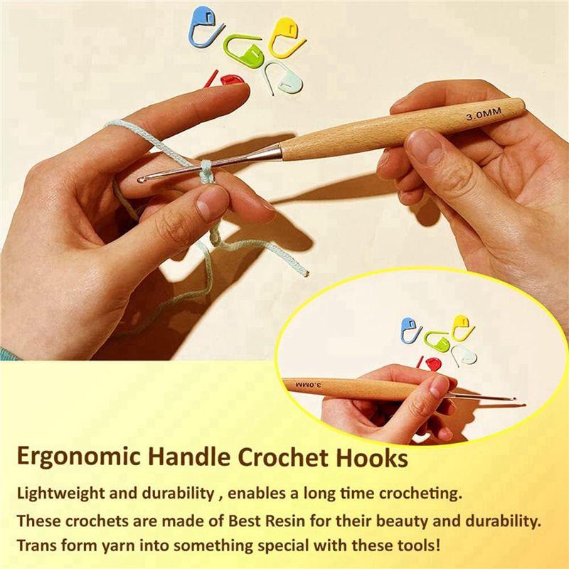 ABJI-40 Buah Kait Rajut Kayu 3 - Wooden Crochet Hooks Ergonomic Handle ulasan dan harga